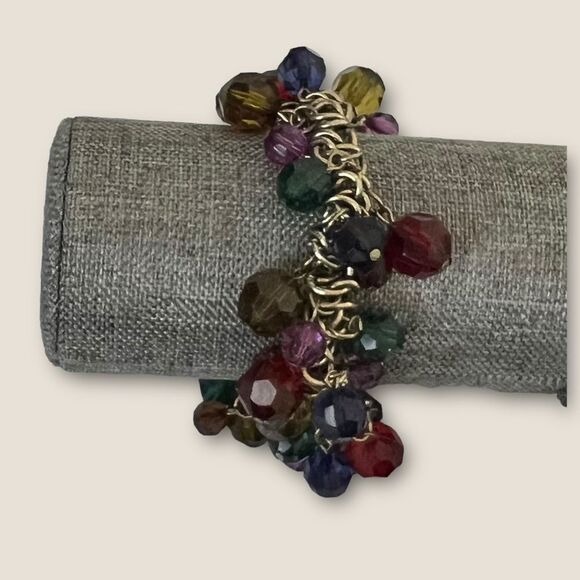 Set of 2 vintage beaded bracelets gold tone - Picture 2 of 6